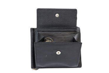 Dollar Clip mit Kleingeldfach RFID Geldscheinklammer flach Geldklammer Money Clip extra dünn für 8 Karten LEAS in Echt-Leder, Portmonee mit Geschenk Box, schwarz